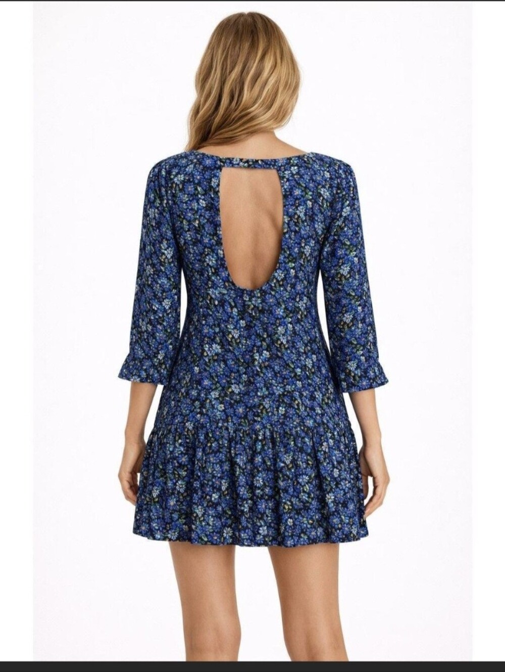 Free People Blue Floral Drop-Waist Dress L